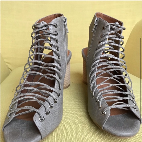 Jeffery Campbell Lace Up Cours Booties Taupe Grey - Picture 3 of 5